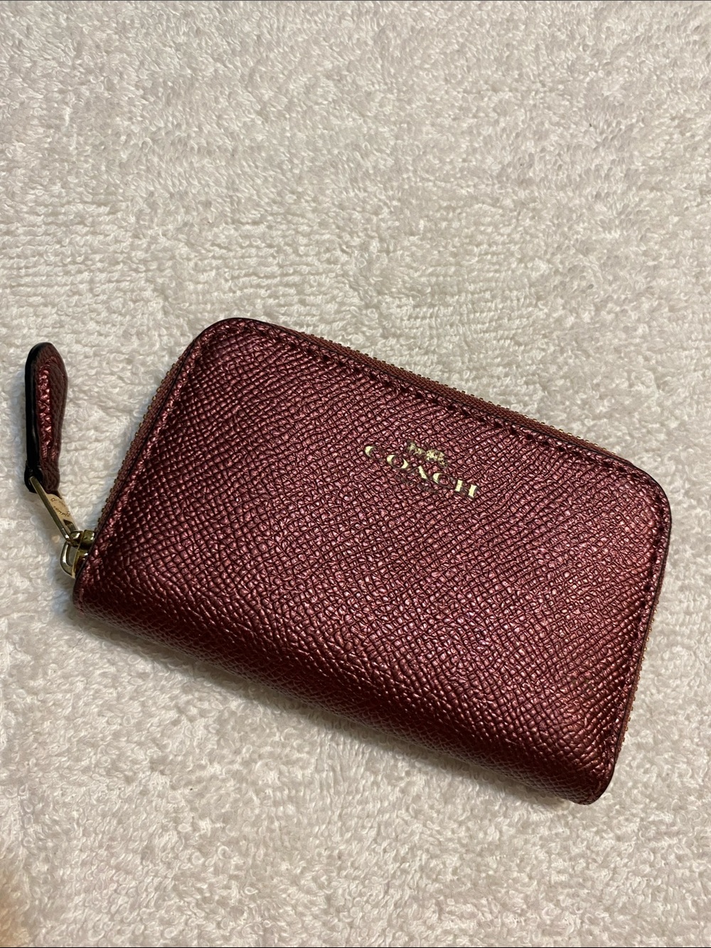 Coach Metallic Wine Zip Card Case Wallet